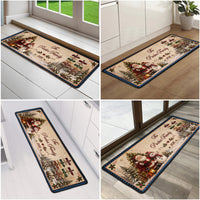 Personalized Christmas Runner Rug, Custom Family Name Santa & Snowman Holiday Floor Mat