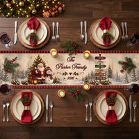 Personalized Christmas Table Runner, Custom Family Name Santa & Snowman Holiday Dining Decor