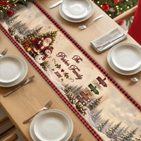 Personalized Christmas Table Runner, Custom Family Name Santa & Snowman Holiday Dining Decor