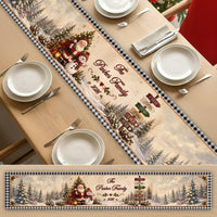 Personalized Christmas Table Runner, Custom Family Name Santa & Snowman Holiday Dining Decor