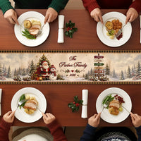 Personalized Christmas Table Runner, Custom Family Name Santa & Snowman Holiday Dining Decor