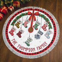 Personalized Family Stocking Christmas Tree Skirt, Custom Holiday Tree Mat