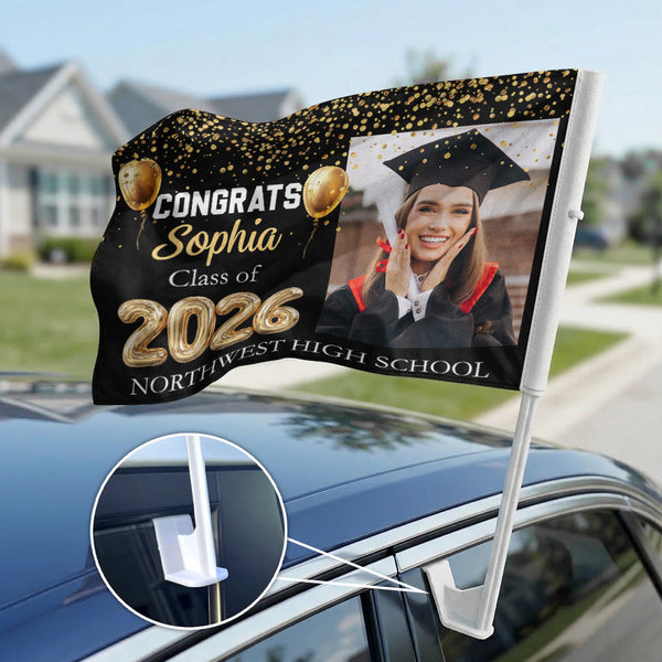 Congrats Graduation, Class Of 2026 - Personalized Car Flag