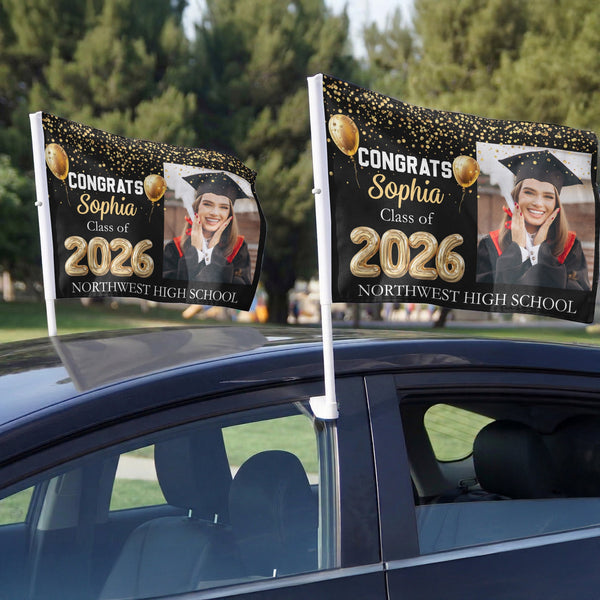 Congrats Graduation, Class Of 2026 - Personalized Car Flag