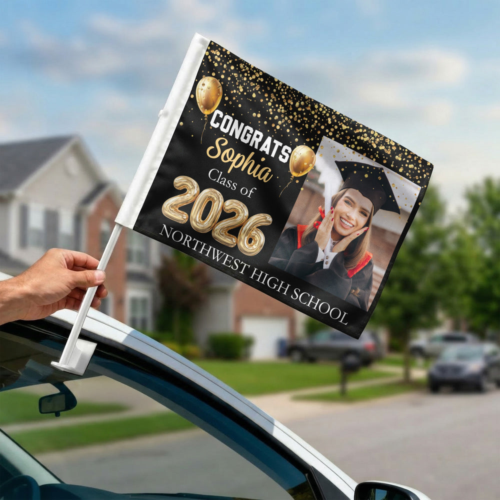 Congrats Graduation, Class Of 2026 - Personalized Car Flag