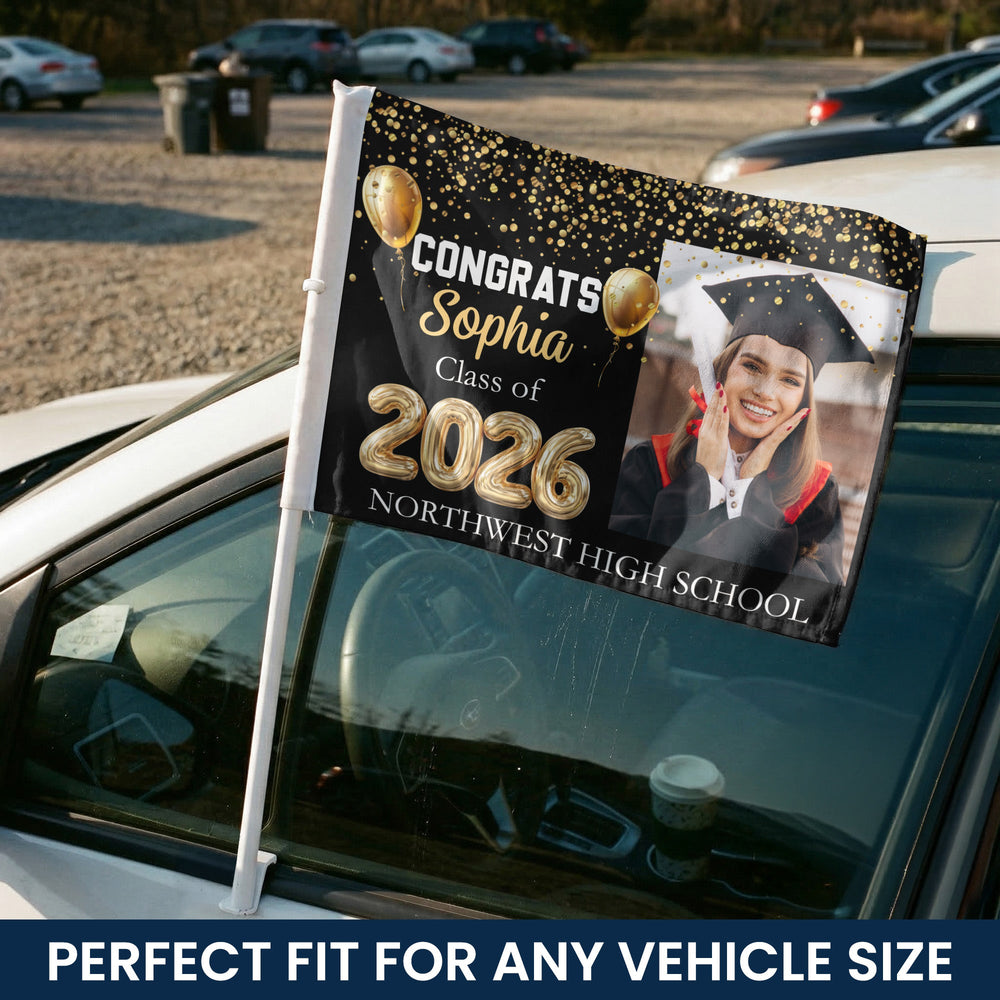 Congrats Graduation, Class Of 2026 - Personalized Car Flag