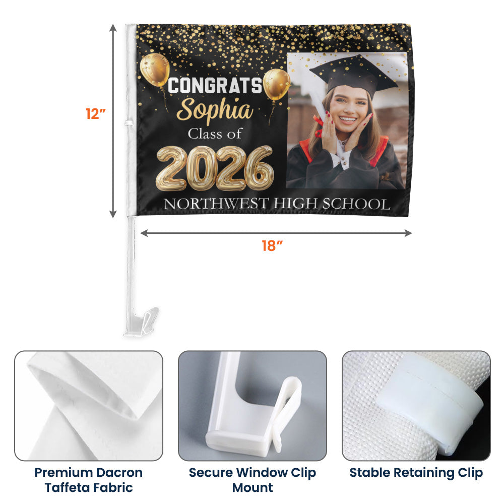 Congrats Graduation, Class Of 2026 - Personalized Car Flag