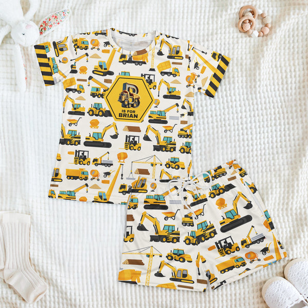 Construction, Monster Truck Unicorn Astronaut Letter - Personalized Kids Clothing Set