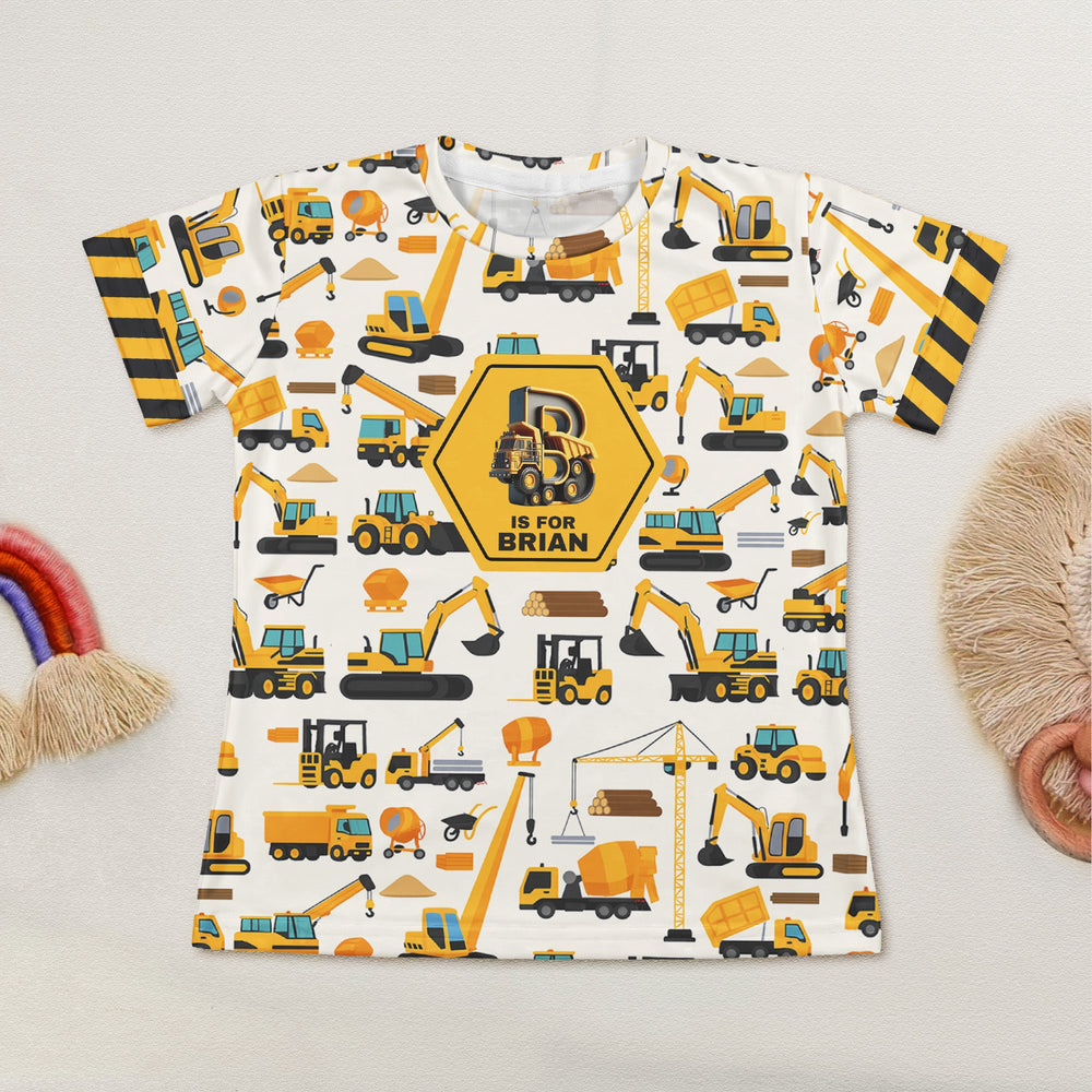 Construction, Monster Truck Unicorn Astronaut Letter - Personalized Kids Clothing Set
