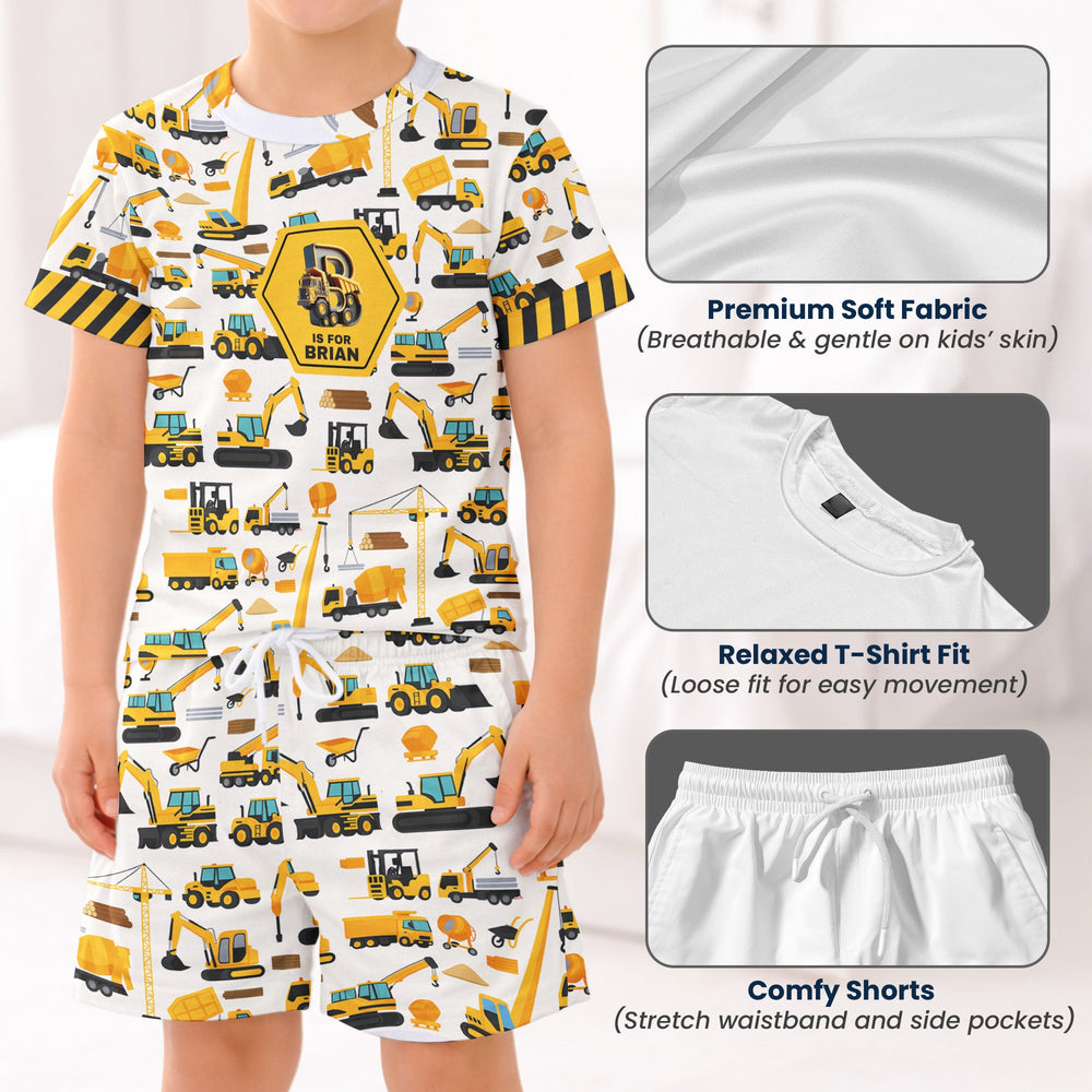 Construction, Monster Truck Unicorn Astronaut Letter - Personalized Kids Clothing Set