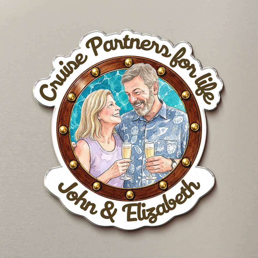 Cruise Partners For Life Custom Couple Photo Watercolor - Personalized Magnet
