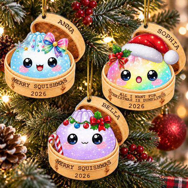 Personalized Merry Squishmas Acrylic Ornament - Cute Dumpling Christmas Keepsake