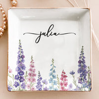 Custom Birth Flower & Name For Her, Wife, Daughter, Sister - Personalized Jewelry Dish