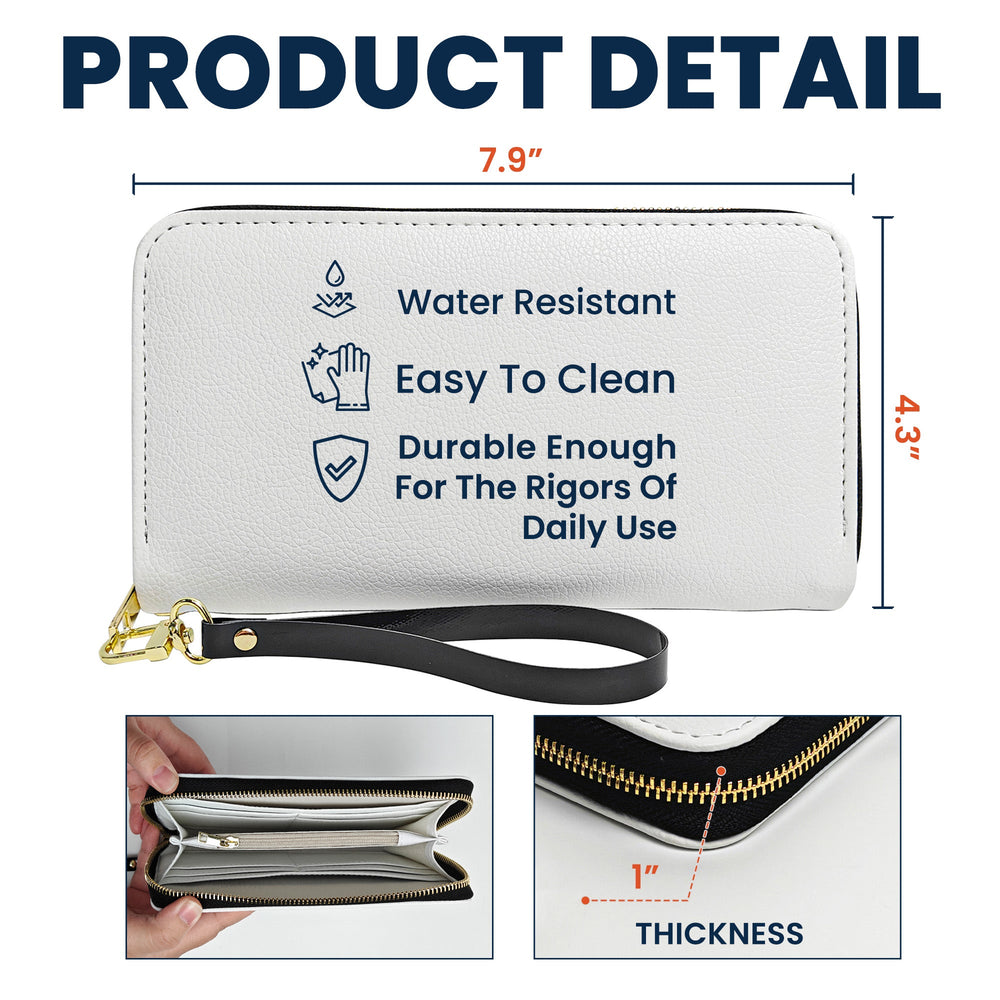 Custom Birth Flower & Name For Her, Wife, Daughter, Sister - Personalized Leather Long Wallet