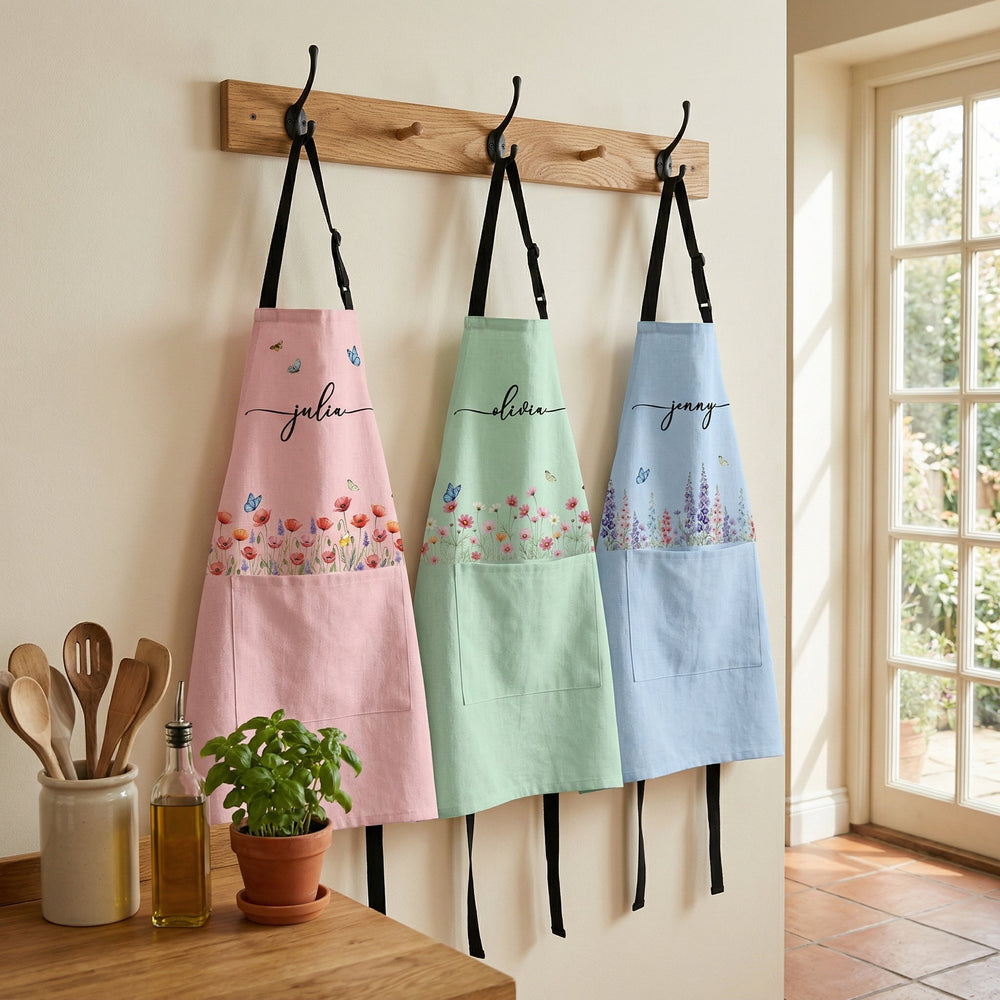 Custom Birth Flower & Name, Floral Gifts For Her, Friends, Daughter, Mom, Grandma - Personalized Apron