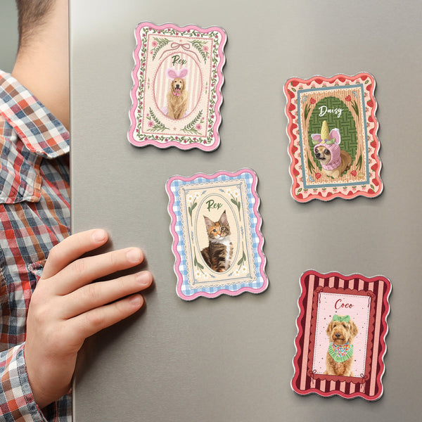 Custom Dog Cat Portrait - Turn Pet Photo Into Art - Vintage Frame - Personalized Magnet
