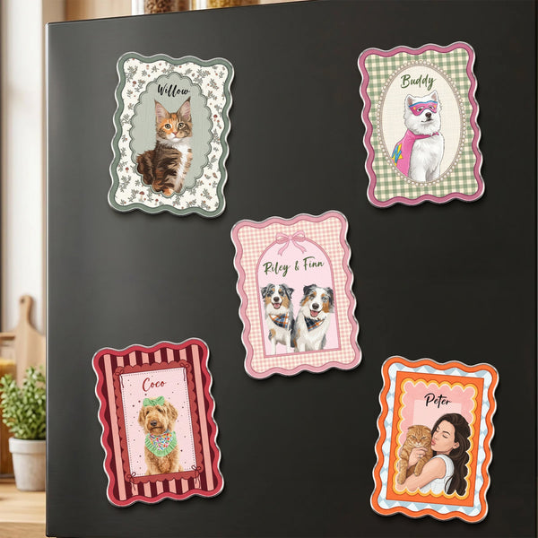 Custom Dog Cat Portrait - Turn Pet Photo Into Art - Vintage Frame - Personalized Magnet