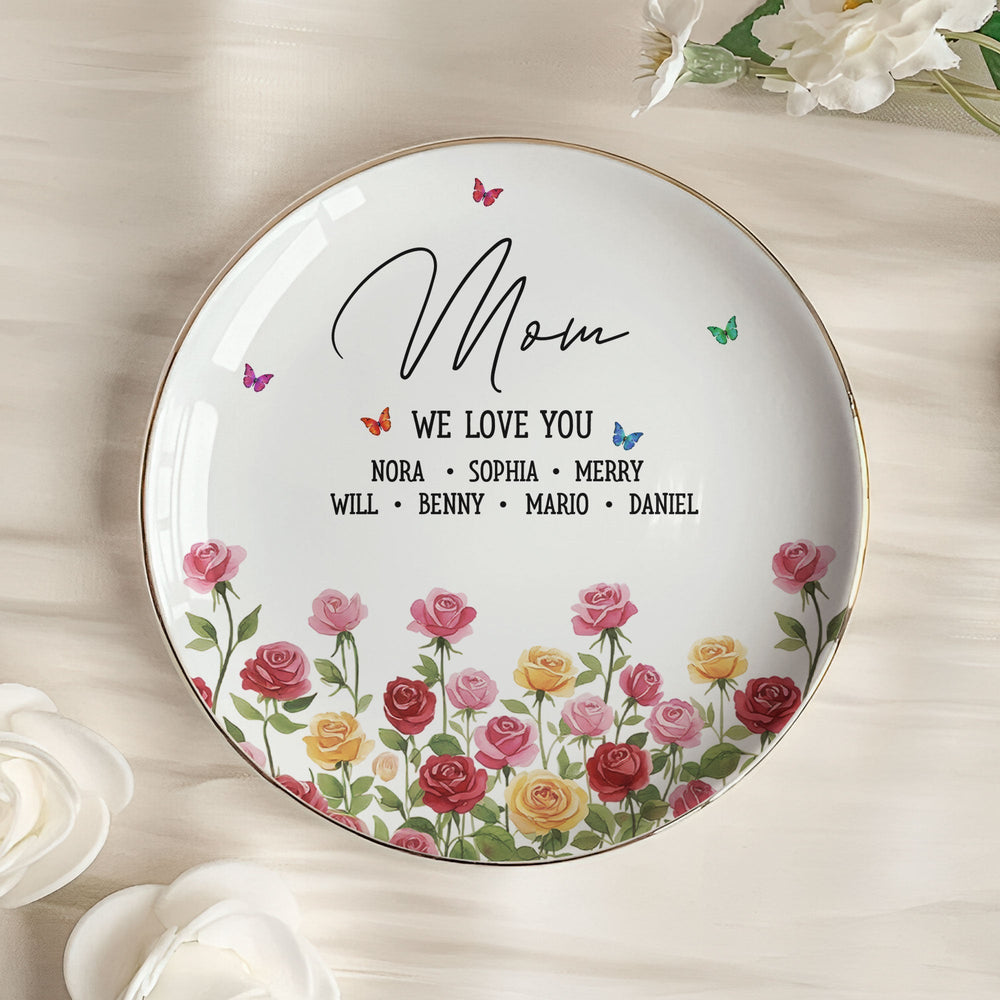 Custom Mom's Birth Flower - Mother's Day Gift For Mom From Daughter, Son - Personalized Jewelry Dish