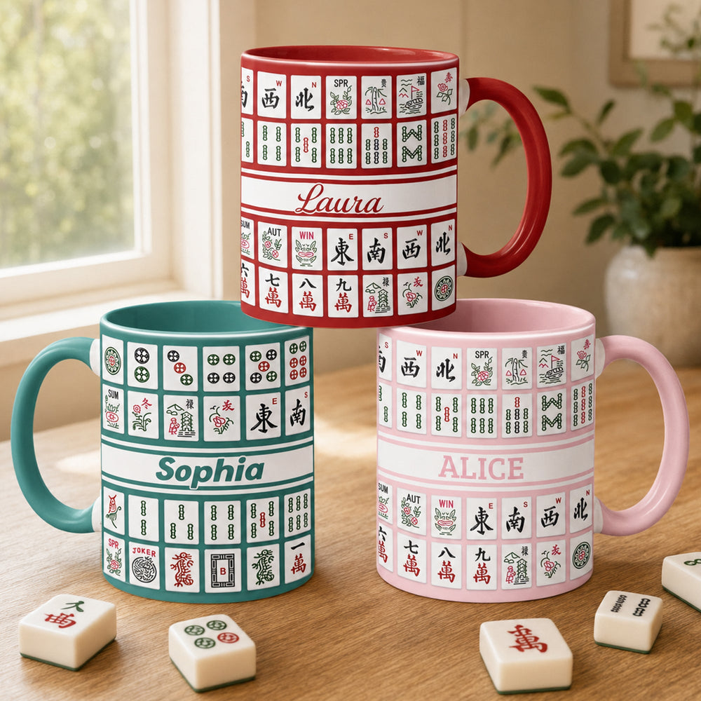 Personalized Monogram Mahjong Tiles Coffee Mug – Custom Name Ceramic Cup Gift for Mahjong Lovers & Players