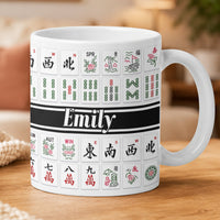 Personalized Monogram Mahjong Tiles Coffee Mug – Custom Name Ceramic Cup Gift for Mahjong Lovers & Players