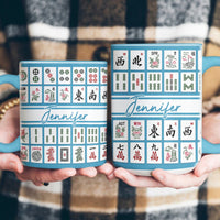 Personalized Monogram Mahjong Tiles Coffee Mug – Custom Name Ceramic Cup Gift for Mahjong Lovers & Players