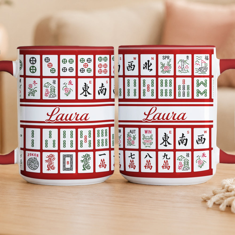 Personalized Monogram Mahjong Tiles Coffee Mug – Custom Name Ceramic Cup Gift for Mahjong Lovers & Players