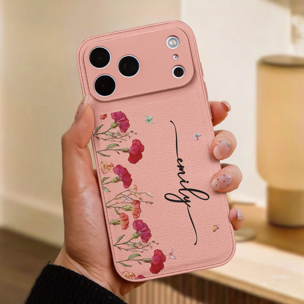 Custom Name Birth Flower For Her - Personalized Leather Phone Case
