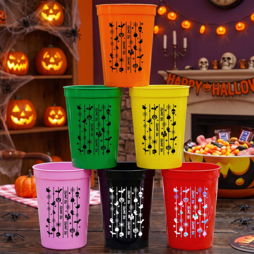 Custom Name Halloween Party Cups - Personalized Spooky Stadium Drinkware