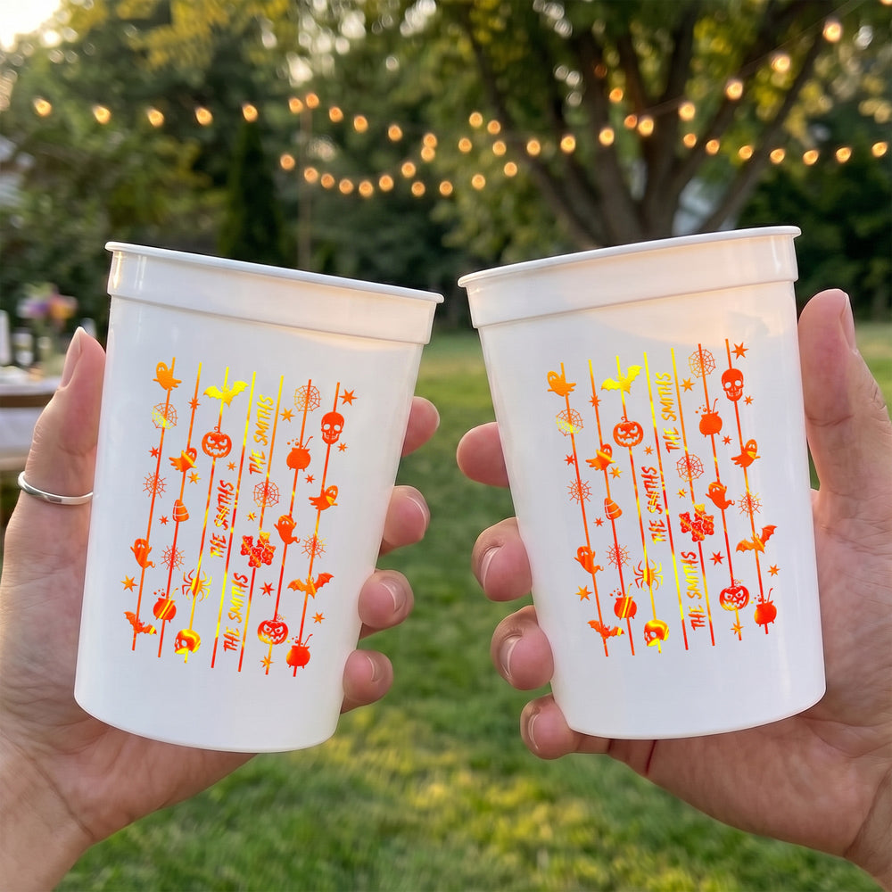 Custom Name Halloween Party Cups - Personalized Spooky Stadium Drinkware