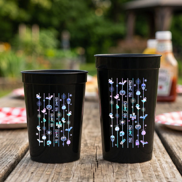 Custom Name Halloween Party Cups - Personalized Spooky Stadium Drinkware
