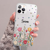 Personalized Birth Flower Phone Case - Custom Name Clear Case Gift for Her