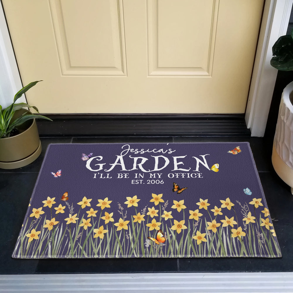 Custom Name & Birth Flower Garden Welcome Mat For Her, Mom, Grandma - Personalized Doormat | Charming Floral Home Decor Gift