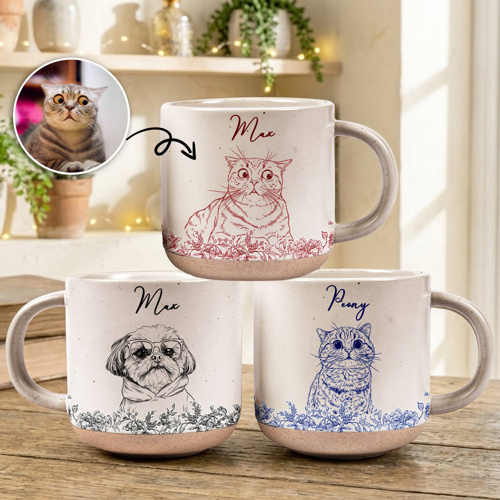 Custom Pet Portrait Mug For Pet Lovers, Dog Mom, Cat Mom - Personalized Photo Pottery Mug