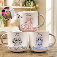 Custom Pet Portrait Mug For Pet Lovers, Dog Mom, Cat Mom - Personalized Photo Pottery Mug
