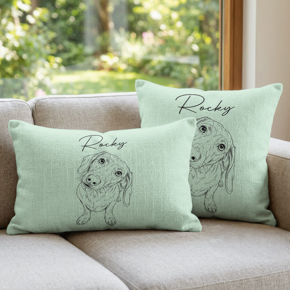 Custom Pet Portrait Sketch Line Art Gift For Dog Lover, Cat Lover - Personalized Pillow
