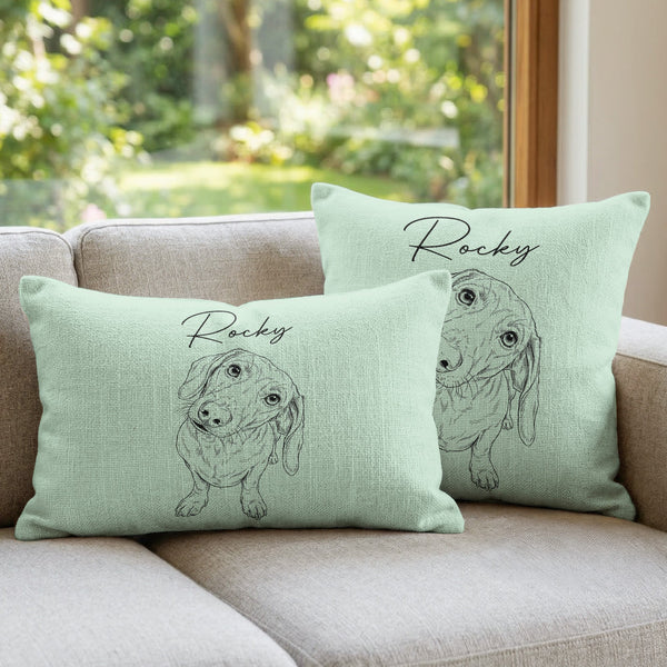 Custom Pet Portrait Sketch Line Art Gift For Dog Lover, Cat Lover - Personalized Pillow
