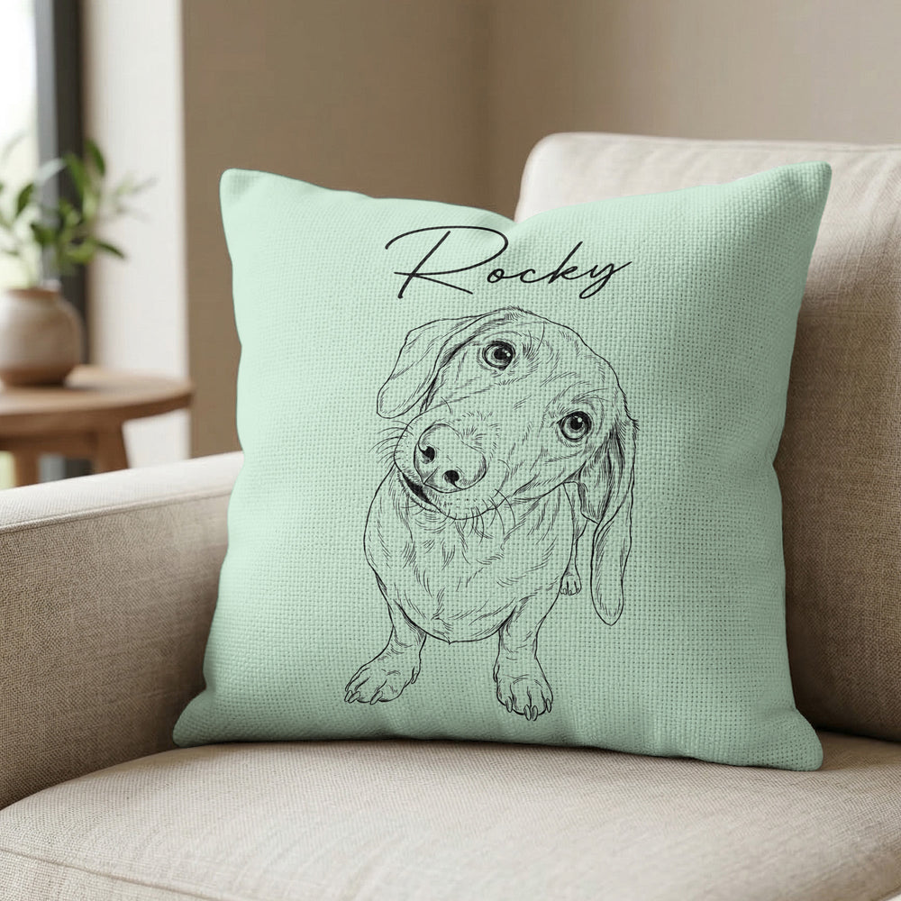 Custom Pet Portrait Sketch Line Art Gift For Dog Lover, Cat Lover - Personalized Pillow