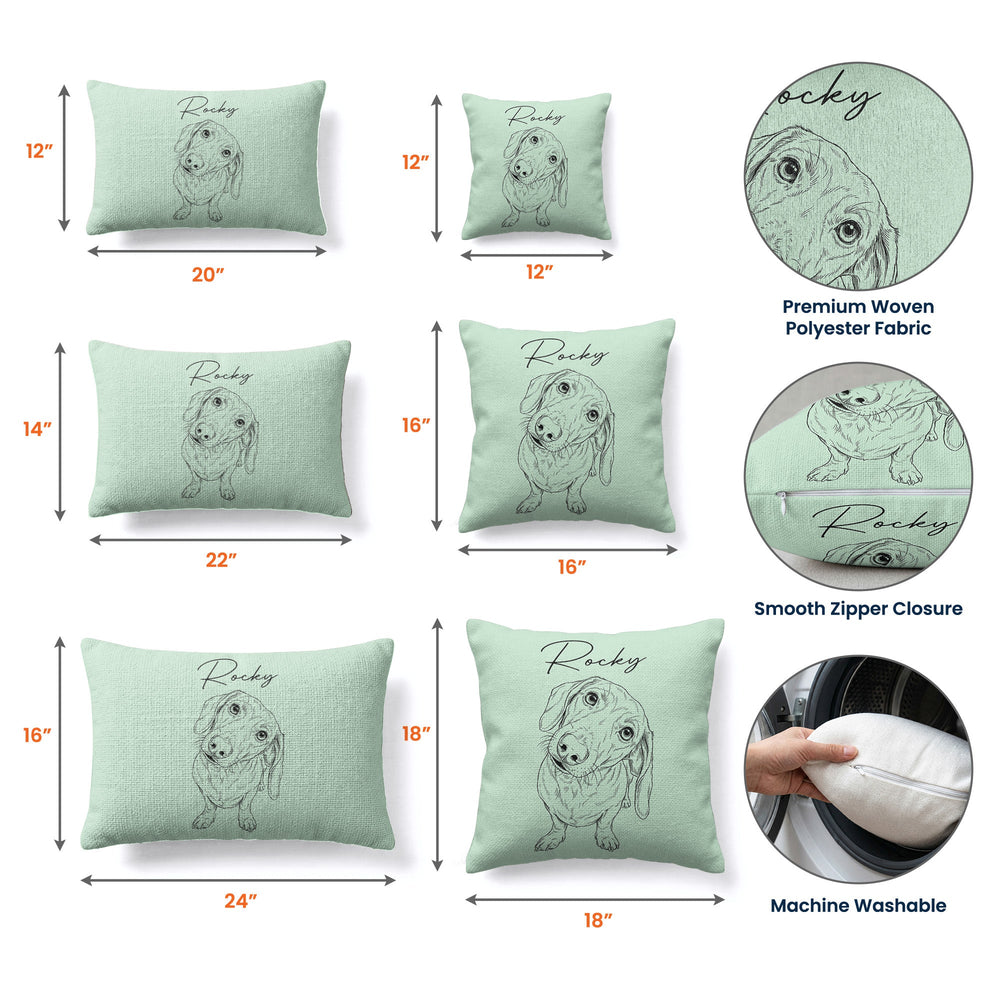 Custom Pet Portrait Sketch Line Art Gift For Dog Lover, Cat Lover - Personalized Pillow
