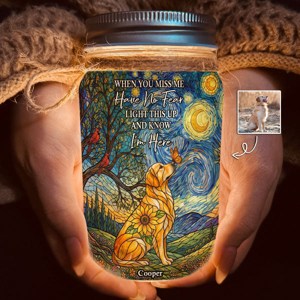 Personalized Pet Photo Stained Glass Sunflower Mason Jar Night Light