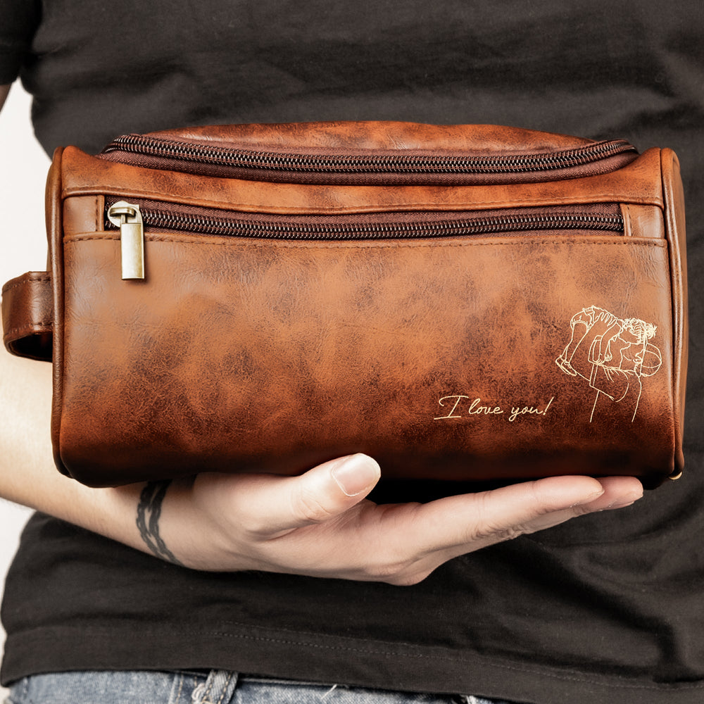 Custom Photo Sketch Line Art Father's Day - Personalized Toiletry Bag | Custom Dad Travel Gift