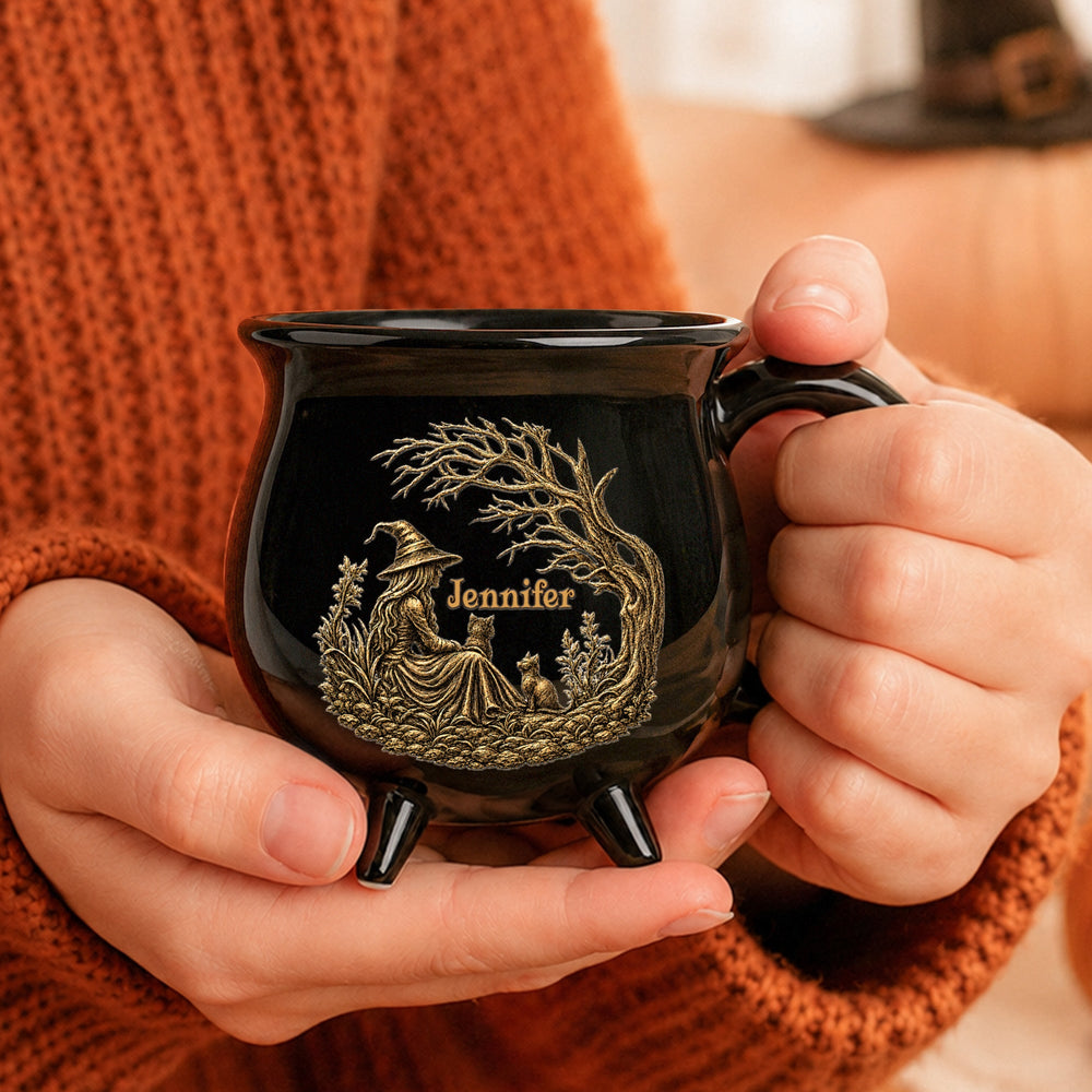 Personalized Vintage Witch Cauldron Mug - Custom Name Halloween Gift for Her