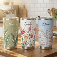 Personalized Birth Flower Tumbler - Custom Name Stainless Steel Travel Mug