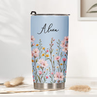 Personalized Birth Flower Tumbler - Custom Name Stainless Steel Travel Mug