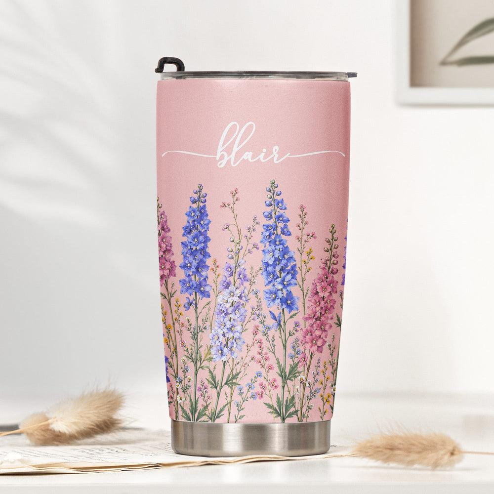 Personalized Birth Flower Tumbler - Custom Name Stainless Steel Travel Mug
