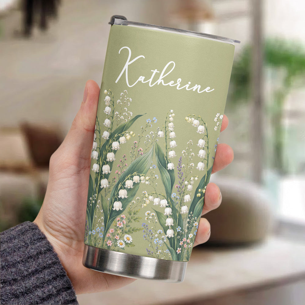 Personalized Birth Flower Tumbler - Custom Name Stainless Steel Travel Mug