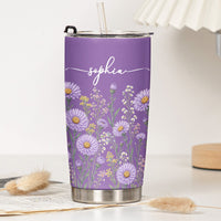 Personalized Birth Flower Tumbler - Custom Name Stainless Steel Travel Mug
