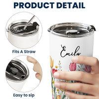 Personalized Birth Flower Tumbler - Custom Name Stainless Steel Travel Mug
