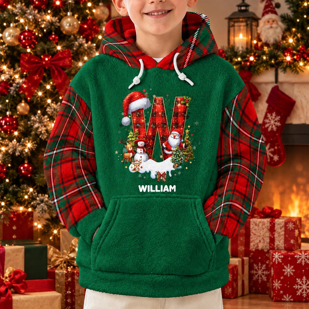 Personalized Initial Christmas Hoodie, Custom Name Matching Family Fleece Sweatshirt