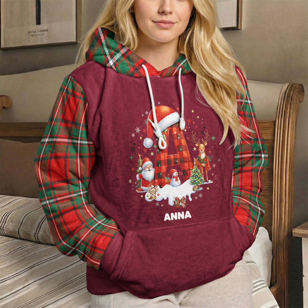 Personalized Initial Christmas Hoodie, Custom Name Matching Family Fleece Sweatshirt