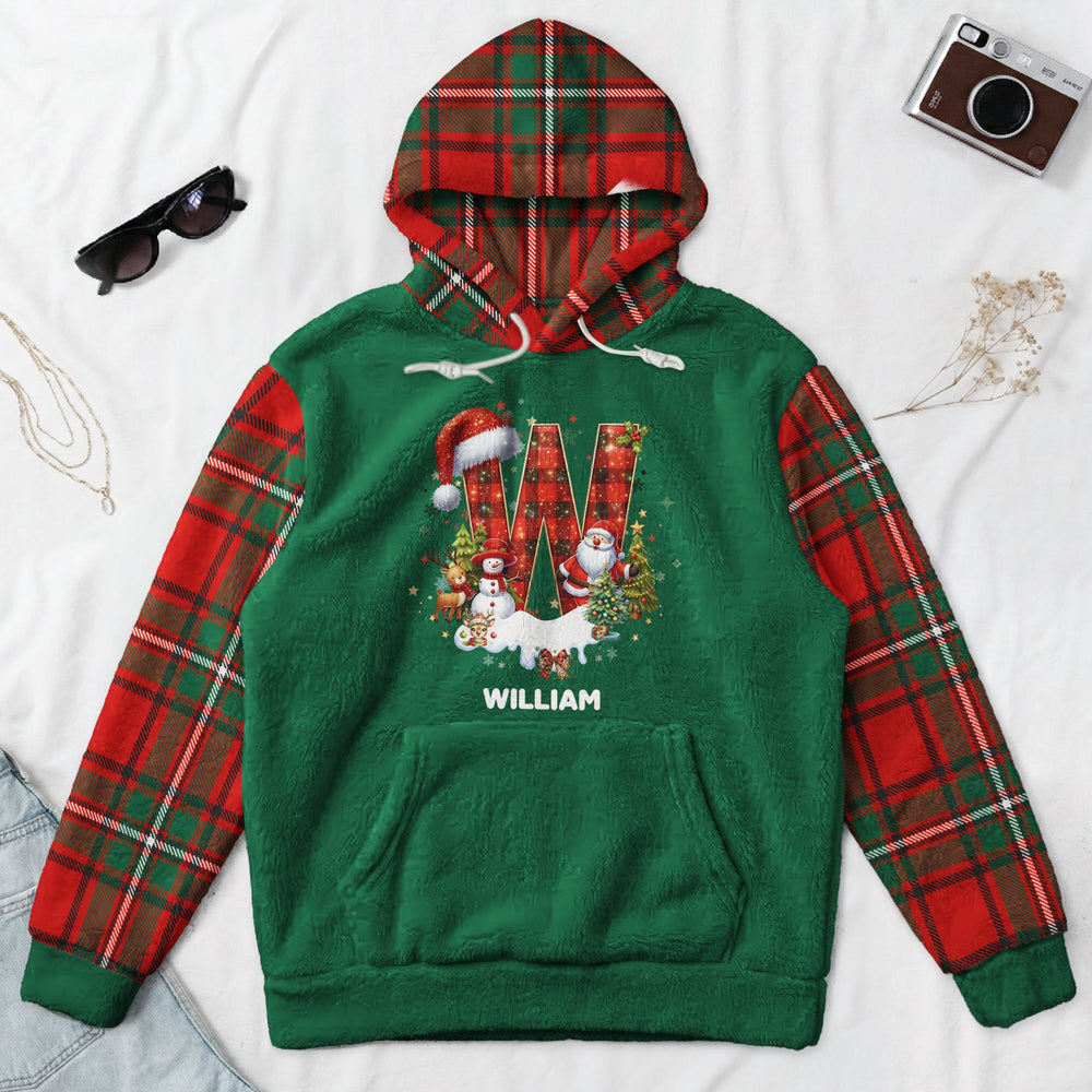 Personalized Initial Christmas Hoodie, Custom Name Matching Family Fleece Sweatshirt